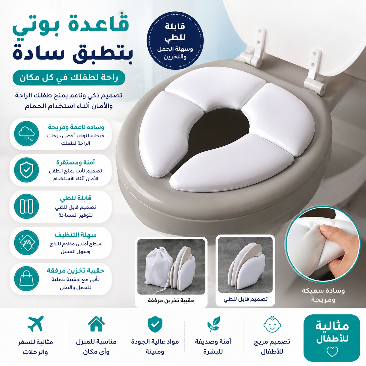 قاعدة بوتي أطفال قابلة للطي - سادة